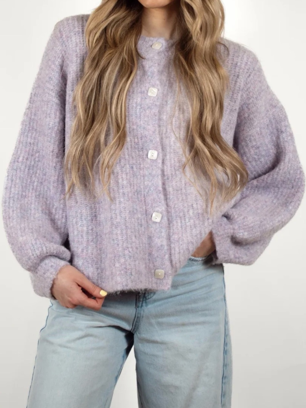 Lavender Knit Button-Up Cardigan Sweater